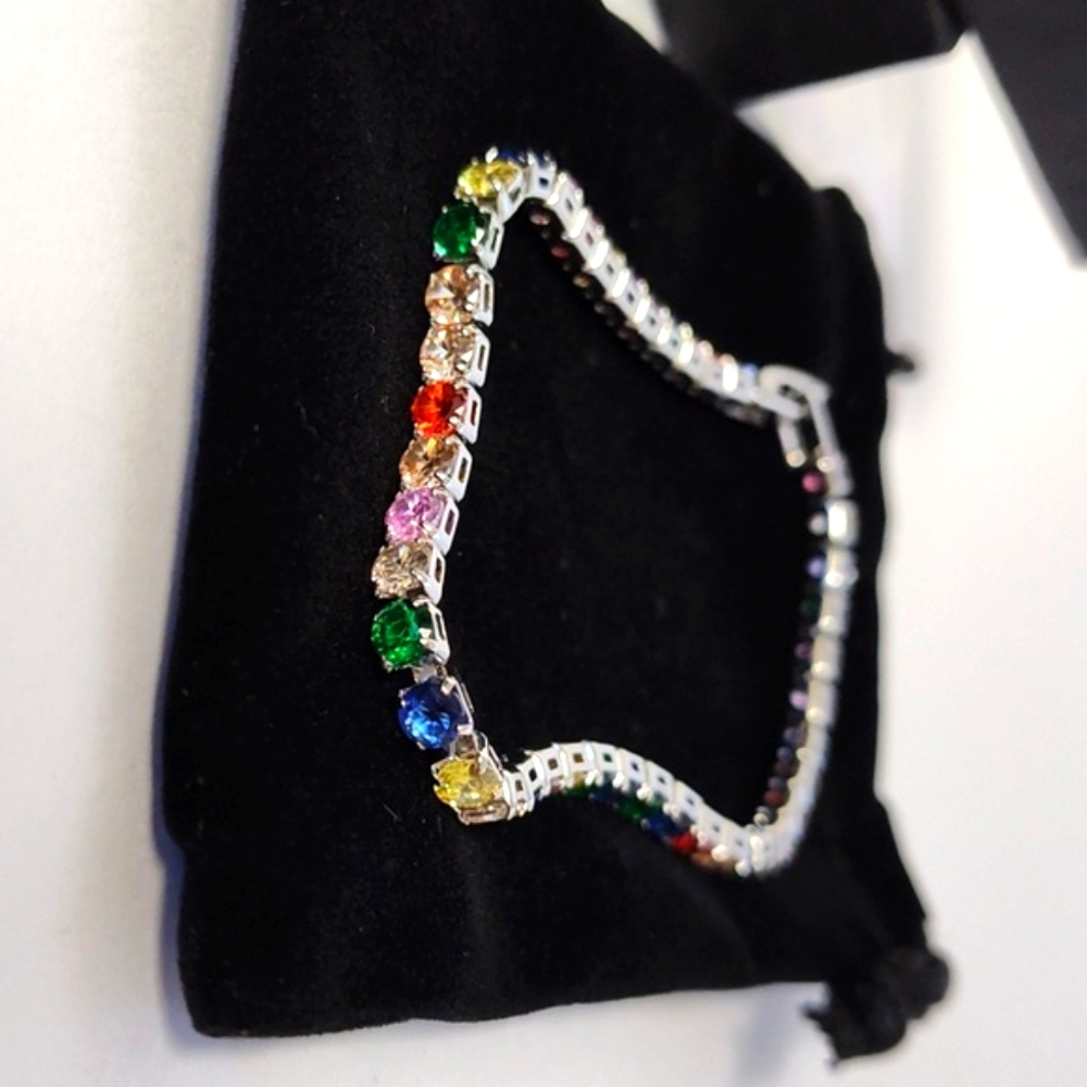 MACY'S Multi color CZ Bracelet Silver plated Brass 7.5" - Picture 4 of 6